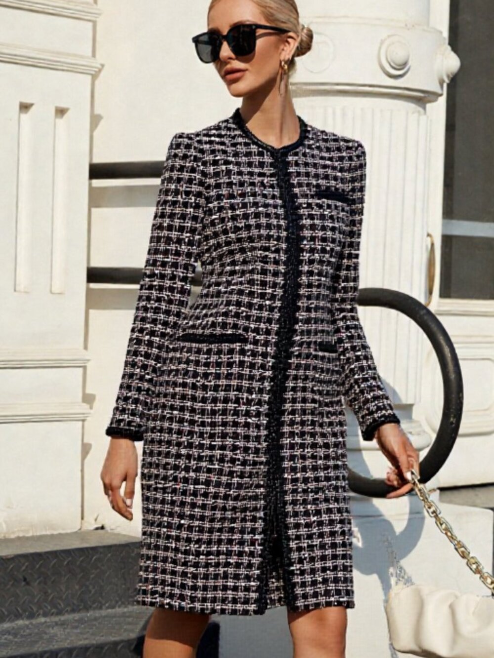 Grace Dane Lewis Tweed vintage collarless, sequins details Mid length coat 6